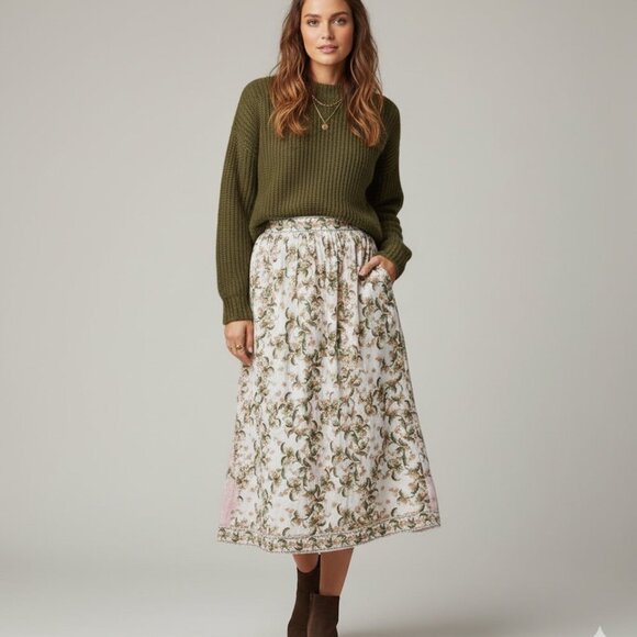 Romantic Cottagecore Skirt Medium Detailed Smocked Waist Botanical Floral - Picture 1 of 16